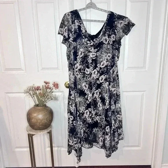 VTG Signature Robbie Bee Womens Floral Asymmetrical Midi Dress 14W Fairy Goth - Picture 3 of 14